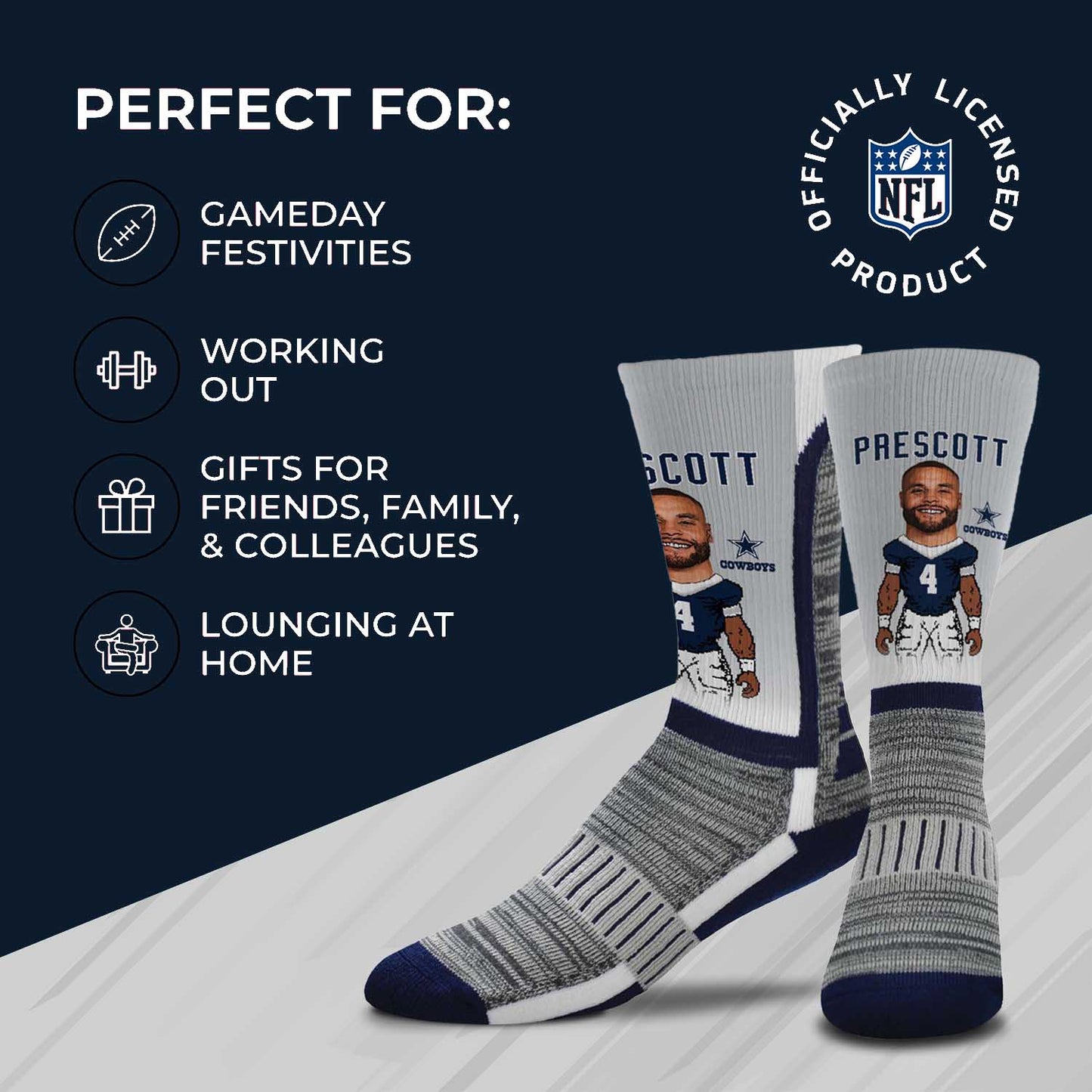 Dallas Cowboys NFL Adult V Curve MVP Player Crew Socks - Sport Gray #4