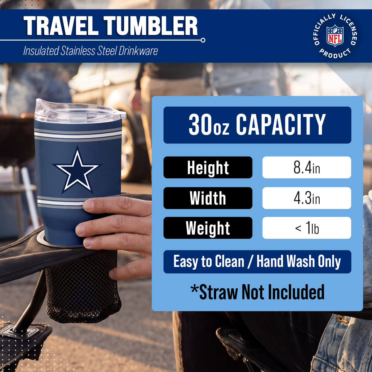 Dallas Cowboys  30 oz Stripe Powder Coat Tumbler | NFL Stainless - Navy