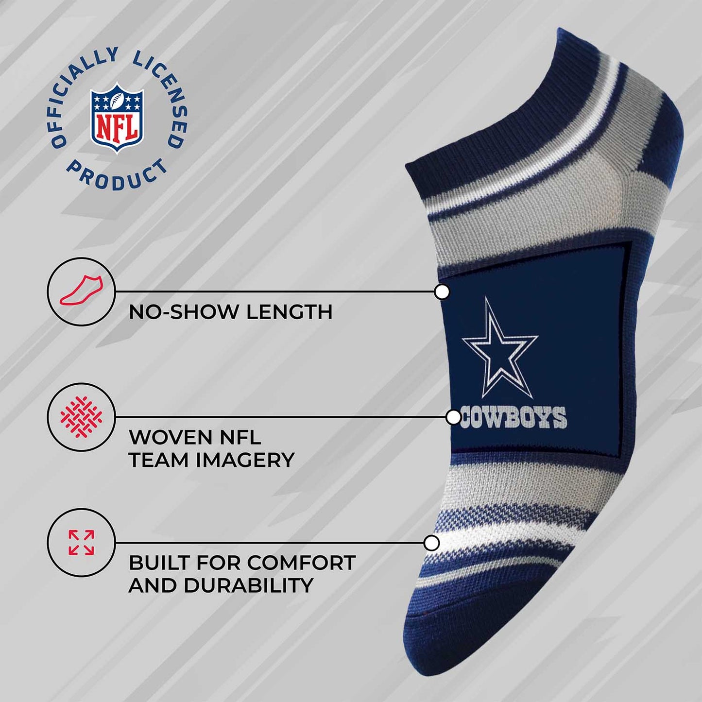 Dallas Cowboys Adult Marquis Addition No Show Socks - Navy