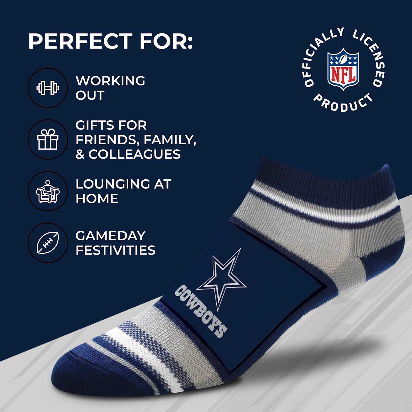 Dallas Cowboys Adult Marquis Addition No Show Socks - Navy