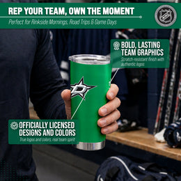 Dallas Stars NHL Hockey 20oz Stainless Steel Vacuum Insulated Game Day Tumbler with Silicone Grip - Kelly Green