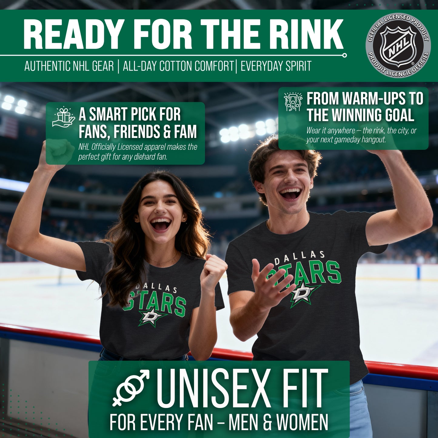 Dallas Stars NHL Adult Powerplay Heathered Unisex T-Shirt - Black Heather