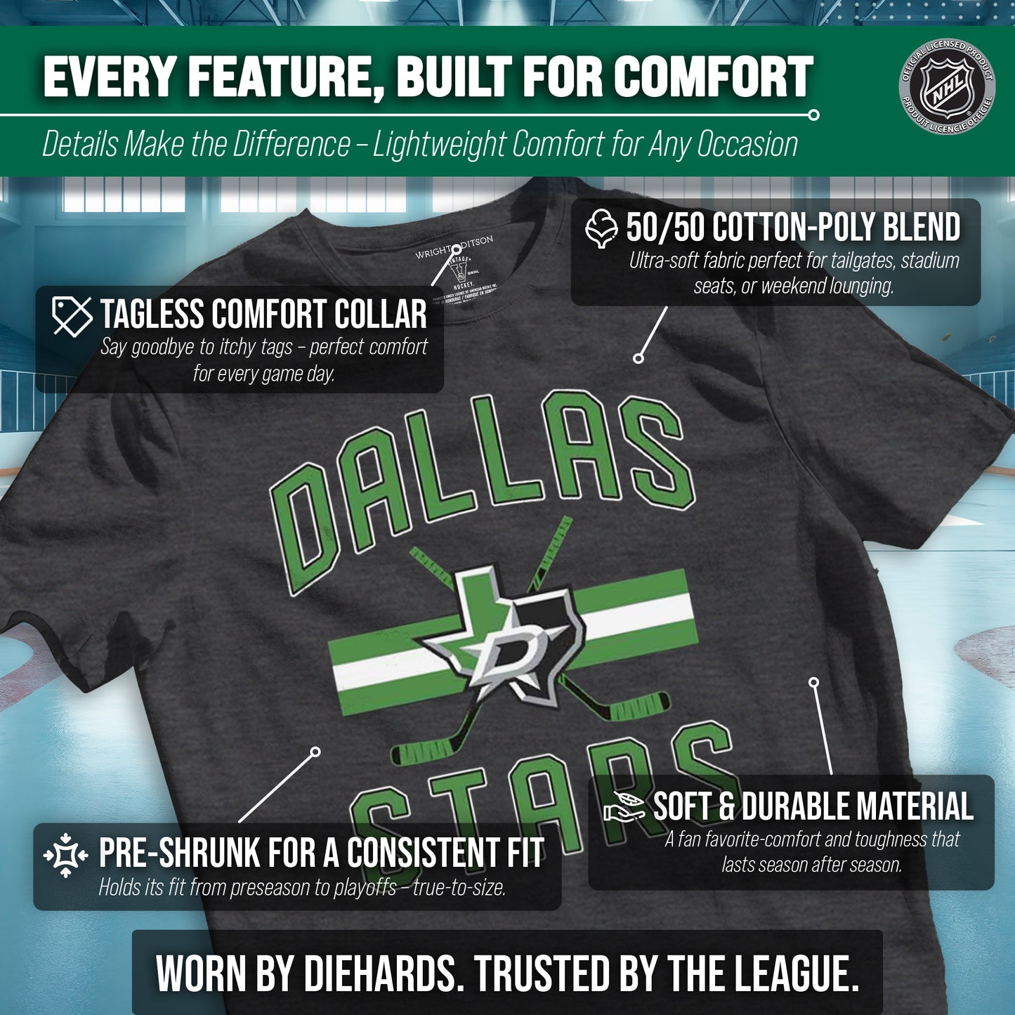 Dallas Stars NHL Adult Faceoff Tag-Less T-Shirt - Black