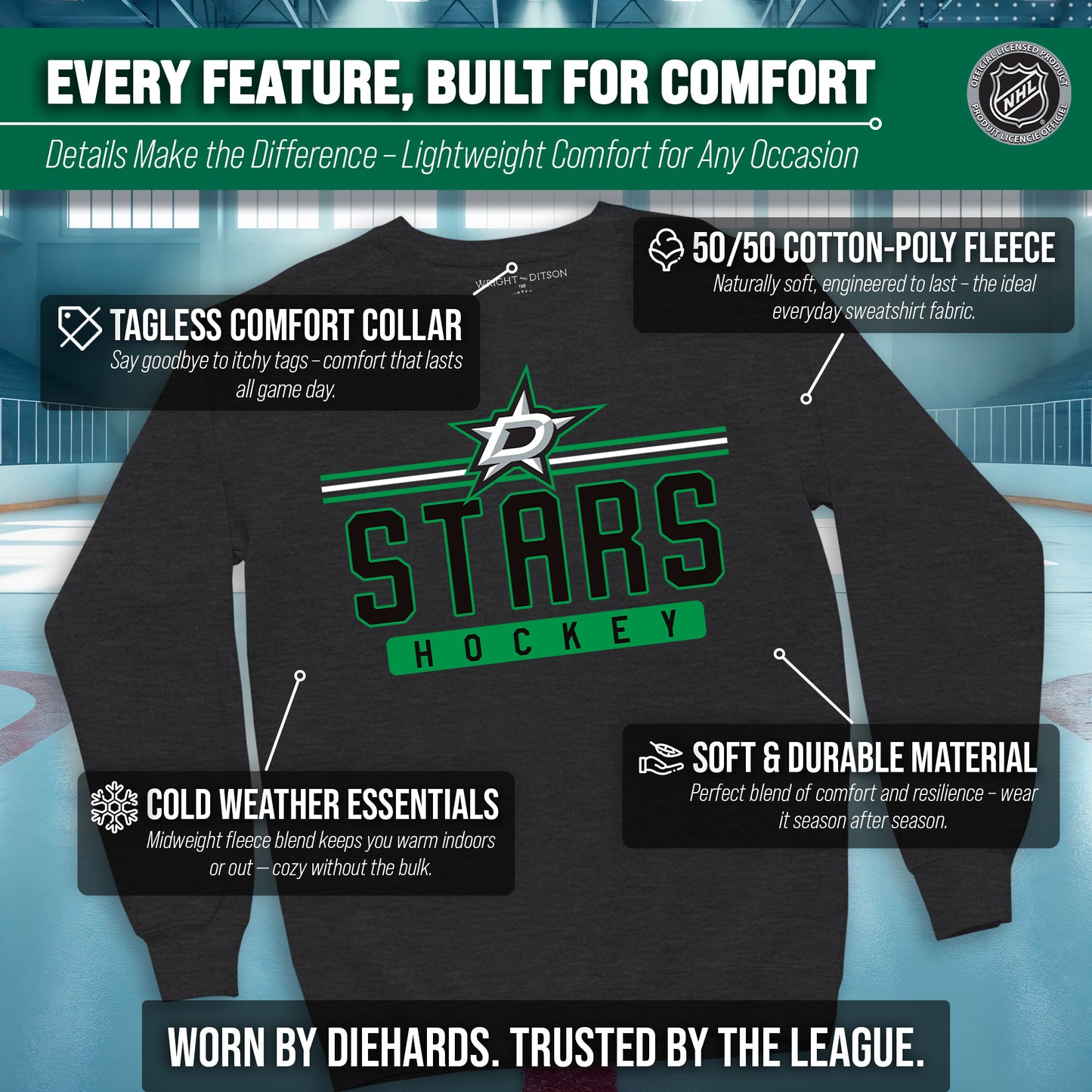 Dallas Stars NHL Charcoal True Fan Crewneck Sweatshirt - Charcoal