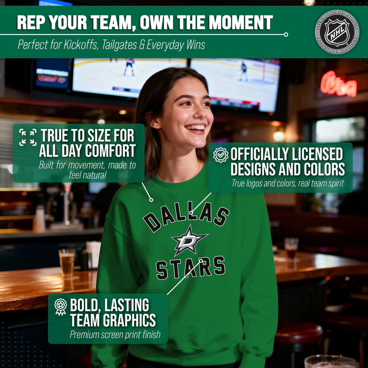 NFL Gameday Crewneck Sweatshirt, Cotton Fleece Pullover Men Women