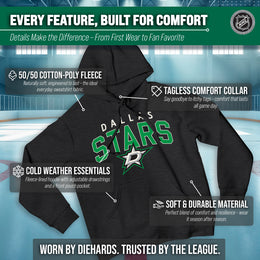 Dallas Stars NHL Adult Unisex Powerplay Hooded Sweatshirt - Black Heather