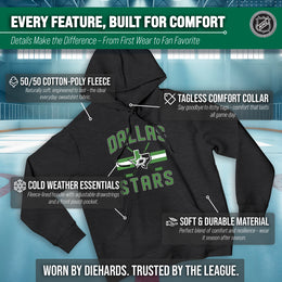 Dallas Stars Adult NHL Faceoff Hockey Fleece Hooded Sweatshirt- Jersey Stripe - Black
