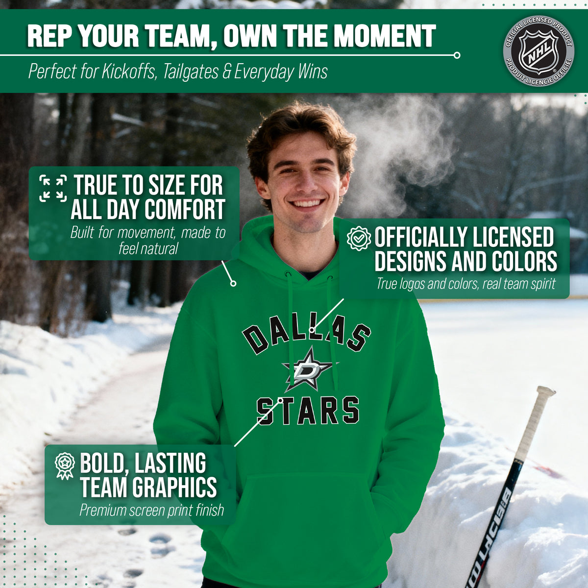 Dallas Stars Hoodie Pullover Sweatshirt - Kelly Green