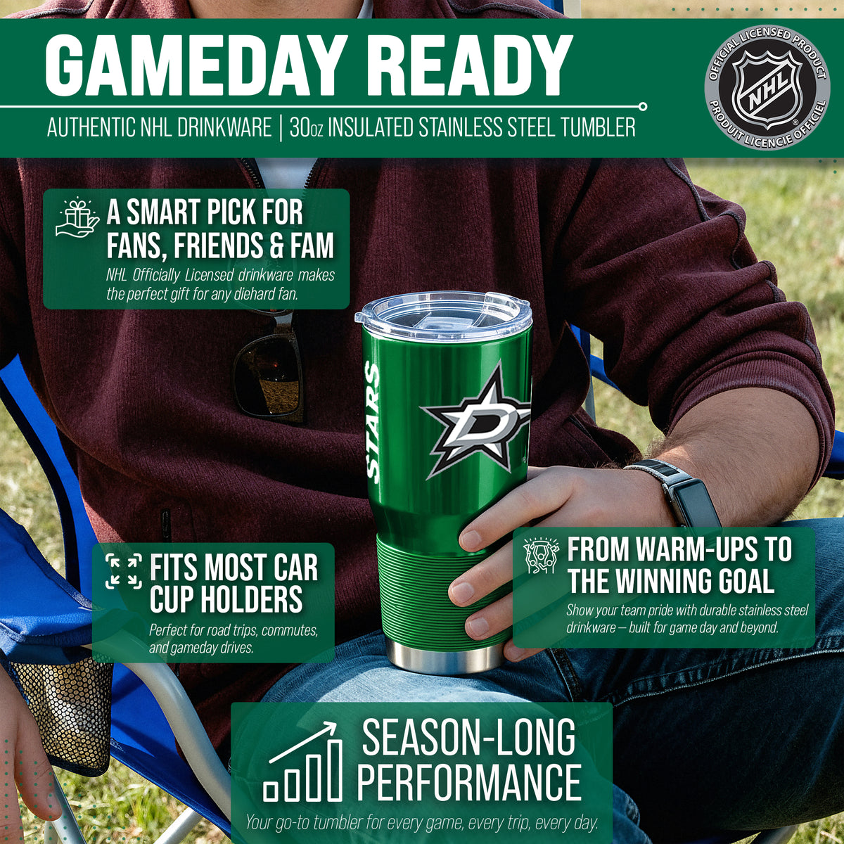 Dallas Stars NHL Hockey 34oz Stainless Steel Vacuum Insulated Game Day Water Bottle with Flip Straw Lid and Handle - Kelly Green