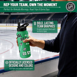 Dallas Stars NHL Hockey 34oz Stainless Steel Vacuum Insulated Game Day Water Bottle with Flip Straw Lid and Handle - Kelly Green