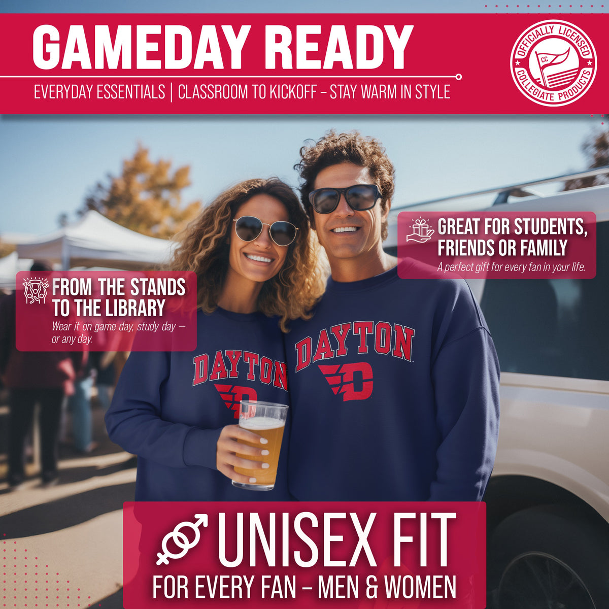 Dayton Flyers Adult Arch & Logo Soft Style Gameday Crewneck Sweatshirt - Navy