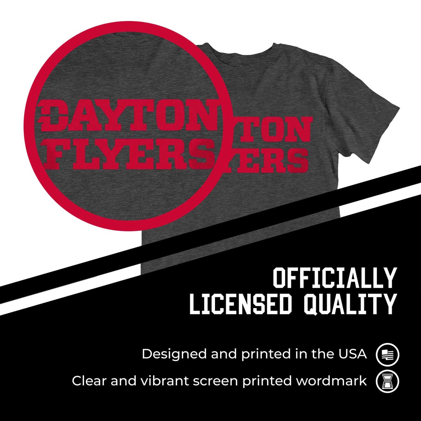 Dayton Flyers Campus Colors NCAA Adult Cotton Blend Charcoal Tagless T-Shirt - Charcoal