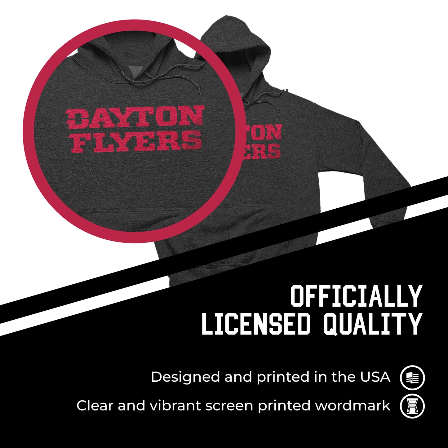Dayton Flyers NCAA Adult Cotton Blend Charcoal Hooded Sweatshirt - Charcoal