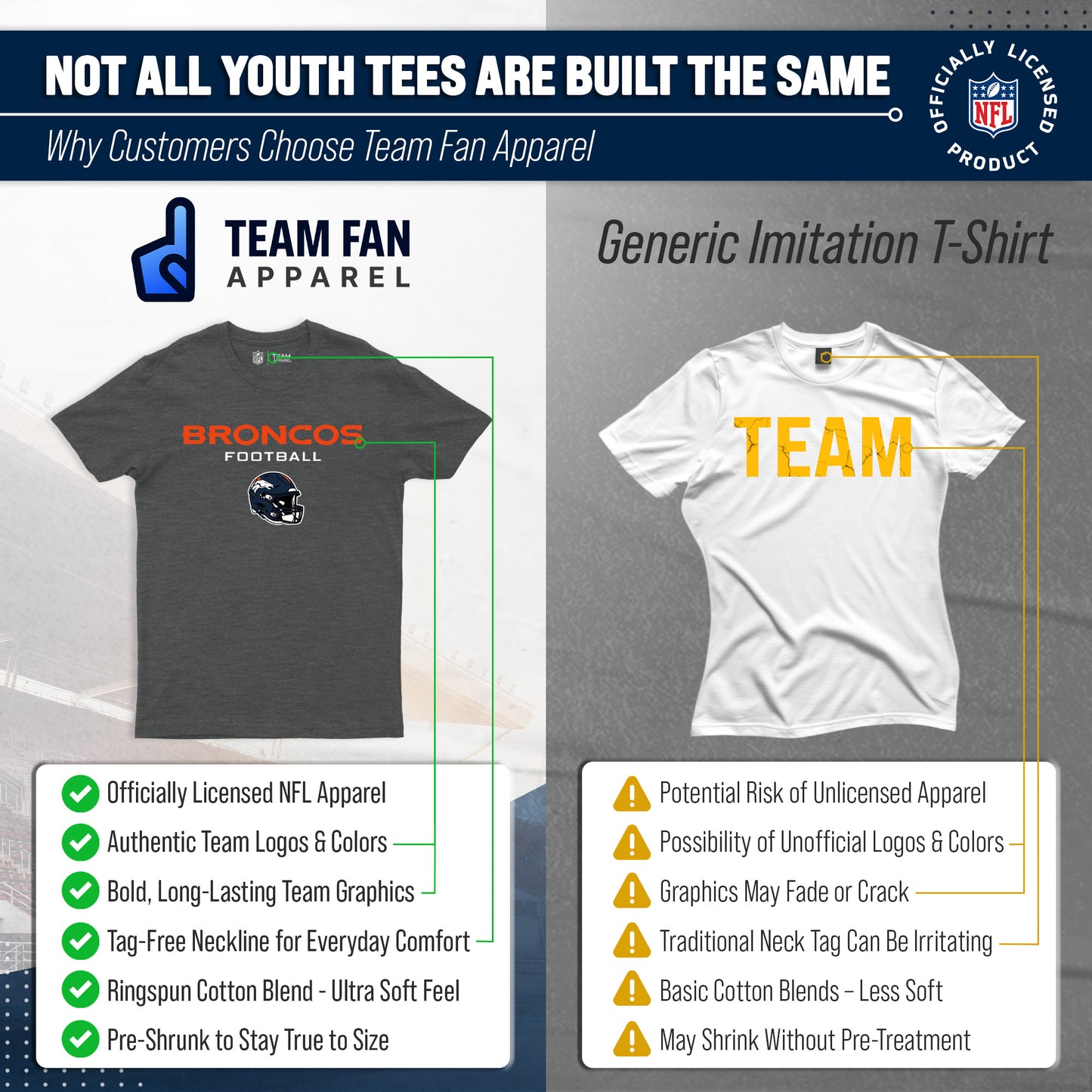 Denver Broncos NFL Youth Football Helmet Tagless T-Shirt - Charcoal