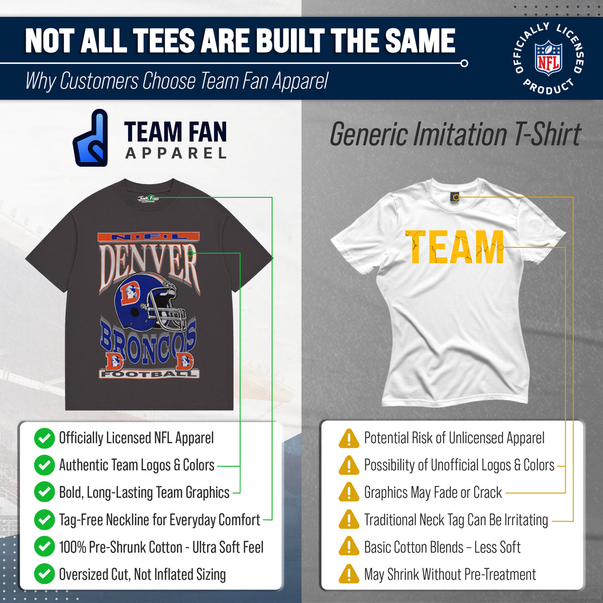 Denver Broncos  NFL Franchise Oversized Cotton Tee Men Fan Short Sleeve - Black