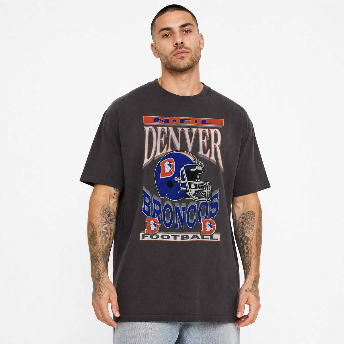 Denver Broncos  NFL Franchise Oversized Cotton Tee Men Fan Short Sleeve - Black