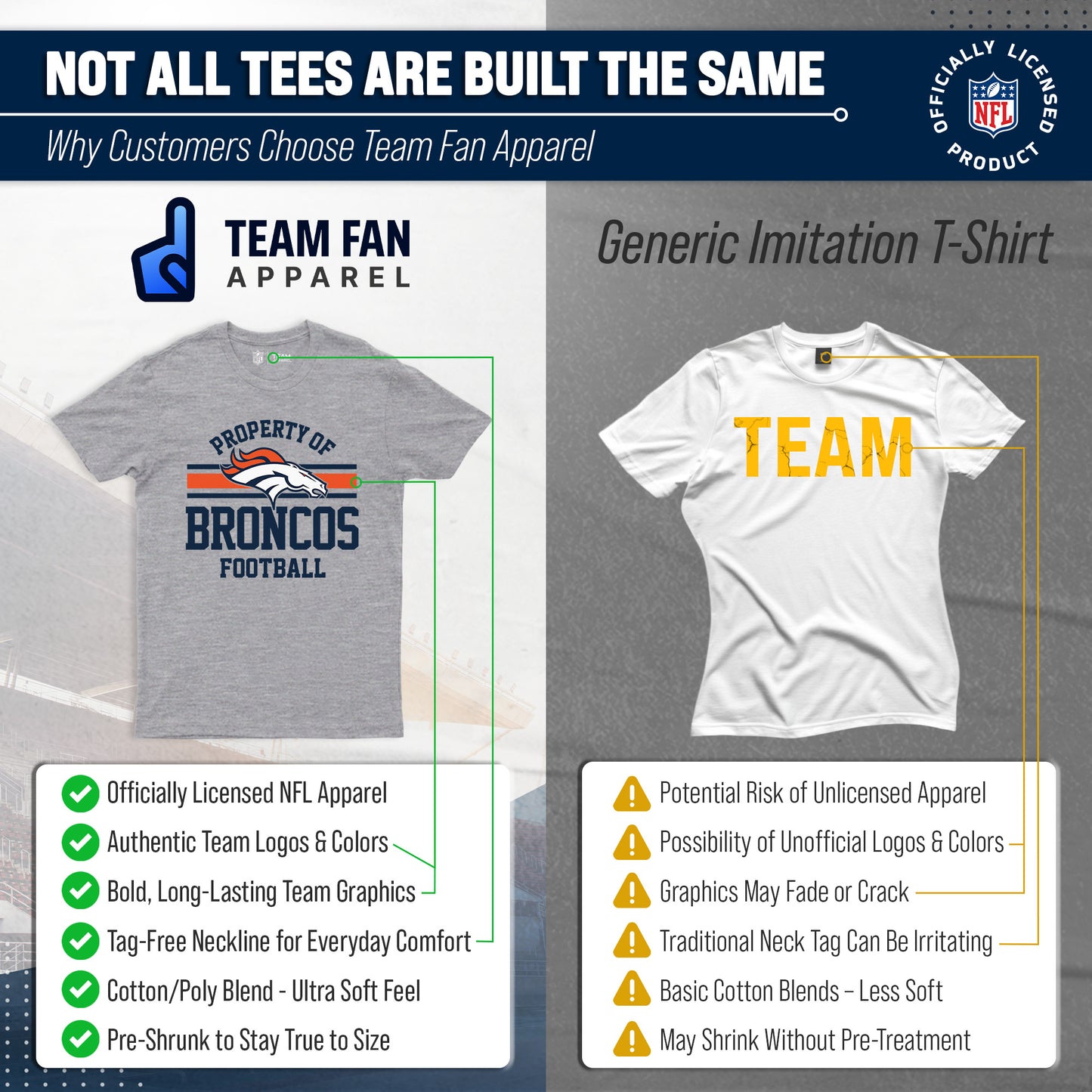 Denver Broncos NFL Adult Property Of T-Shirt - Sport Gray