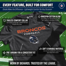 Denver Broncos NFL Adult Football Helmet Tagless T-Shirt - Charcoal