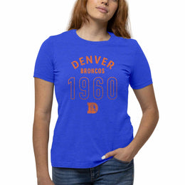 Denver Broncos NFL Womens Big Date Tag-Less T-Shirt - Royal Heather