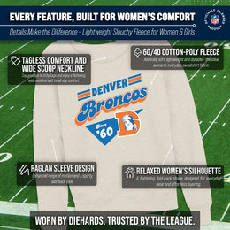 Denver Broncos NFL Womens Vintage Charm French Terry Slouchy Top - Birch