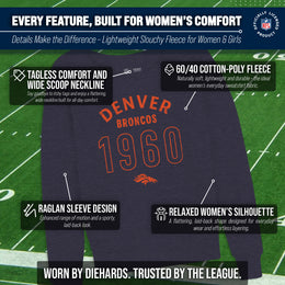 Denver Broncos NFL Womens Big Date French Terry Slouchy Top - Navy Heather