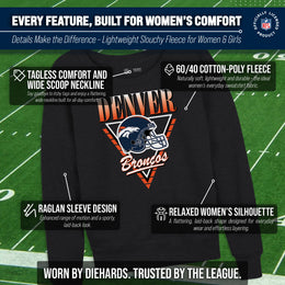 Denver Broncos NFL Womens Retro Triangle French Terry Slouchy Top- Raglan Sleeves - Heather Charcoal