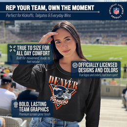 Denver Broncos NFL Womens Retro Triangle French Terry Slouchy Top- Raglan Sleeves - Heather Charcoal