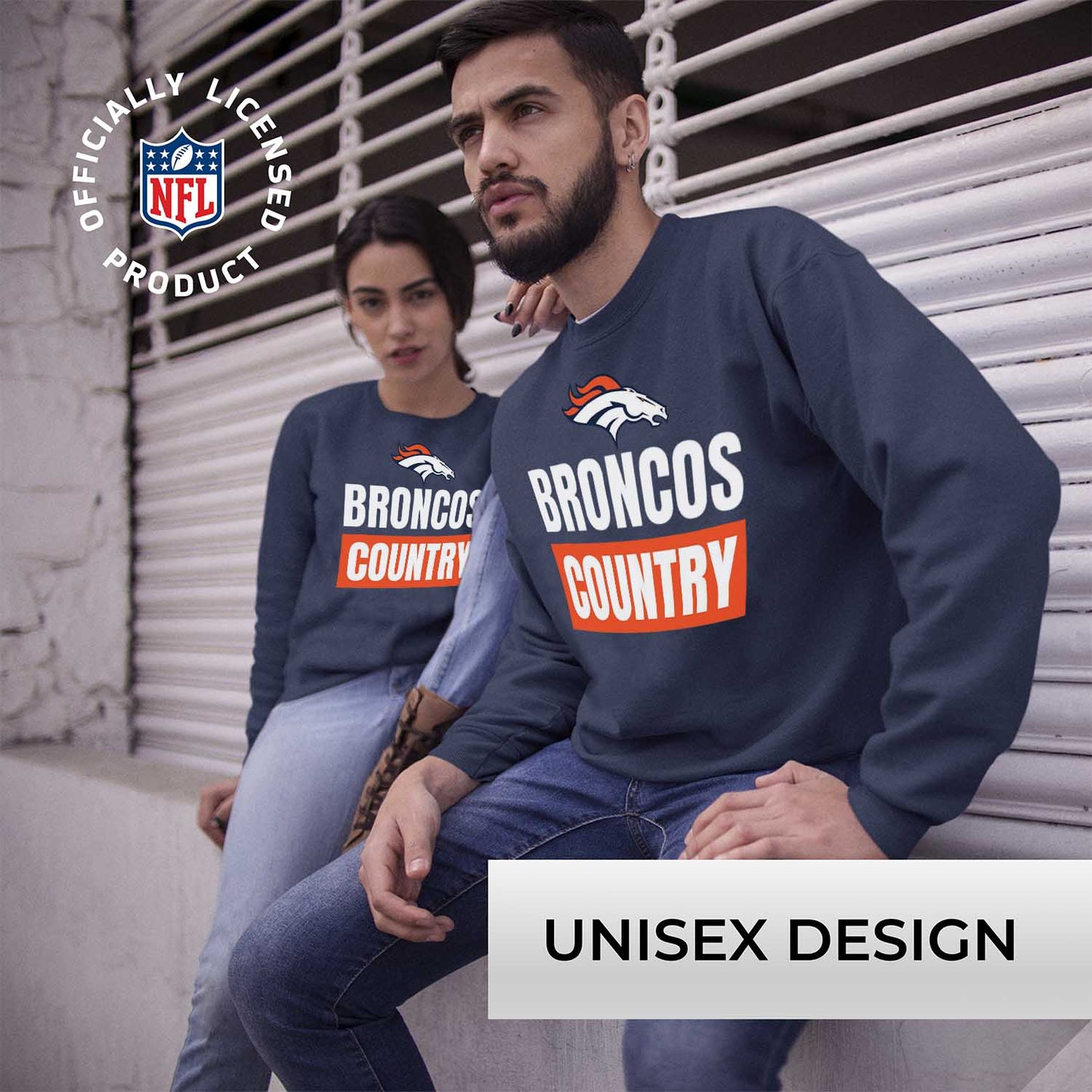 Denver Broncos NFL Adult Slogan Crewneck Sweatshirt - Navy
