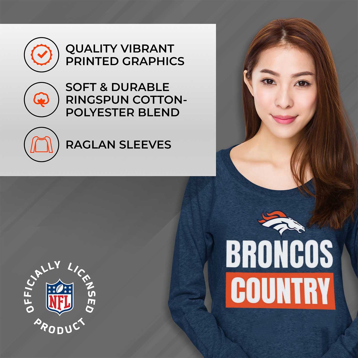 Denver Broncos NFL Womens Plus Size Team Slogan Crew Neck - Navy