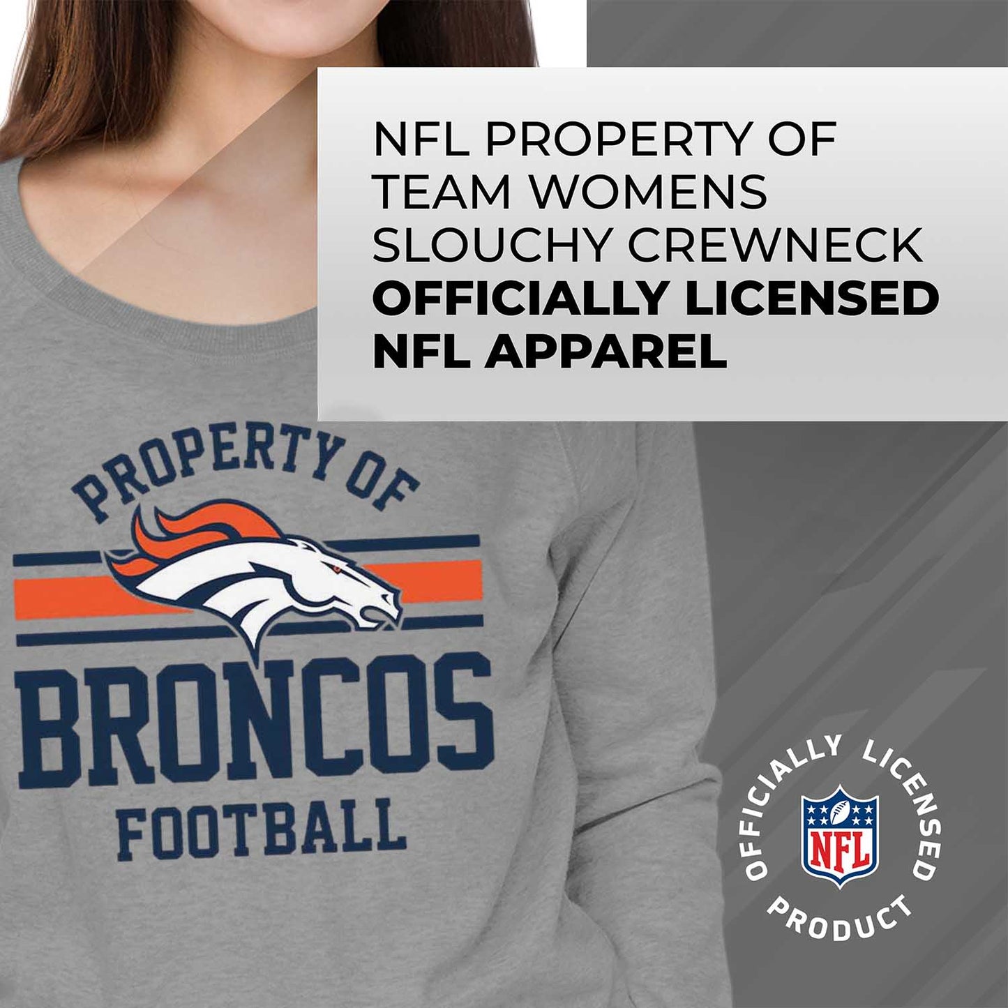 Denver Broncos NFL Womens Property of Lighweight Crew Neck - Sport Gray