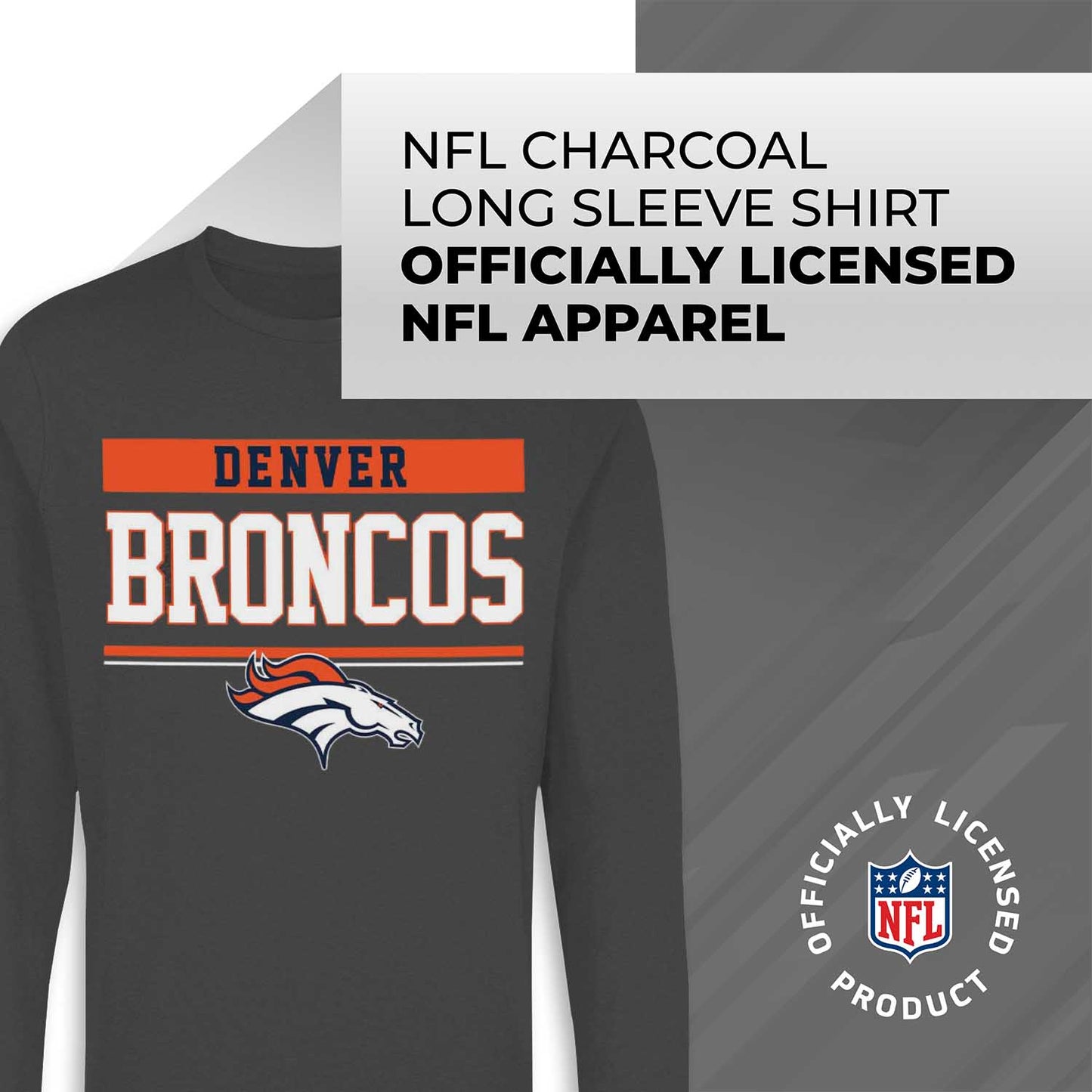 Denver Broncos NFL Adult Charcoal Long Sleeve T Shirt - Charcoal