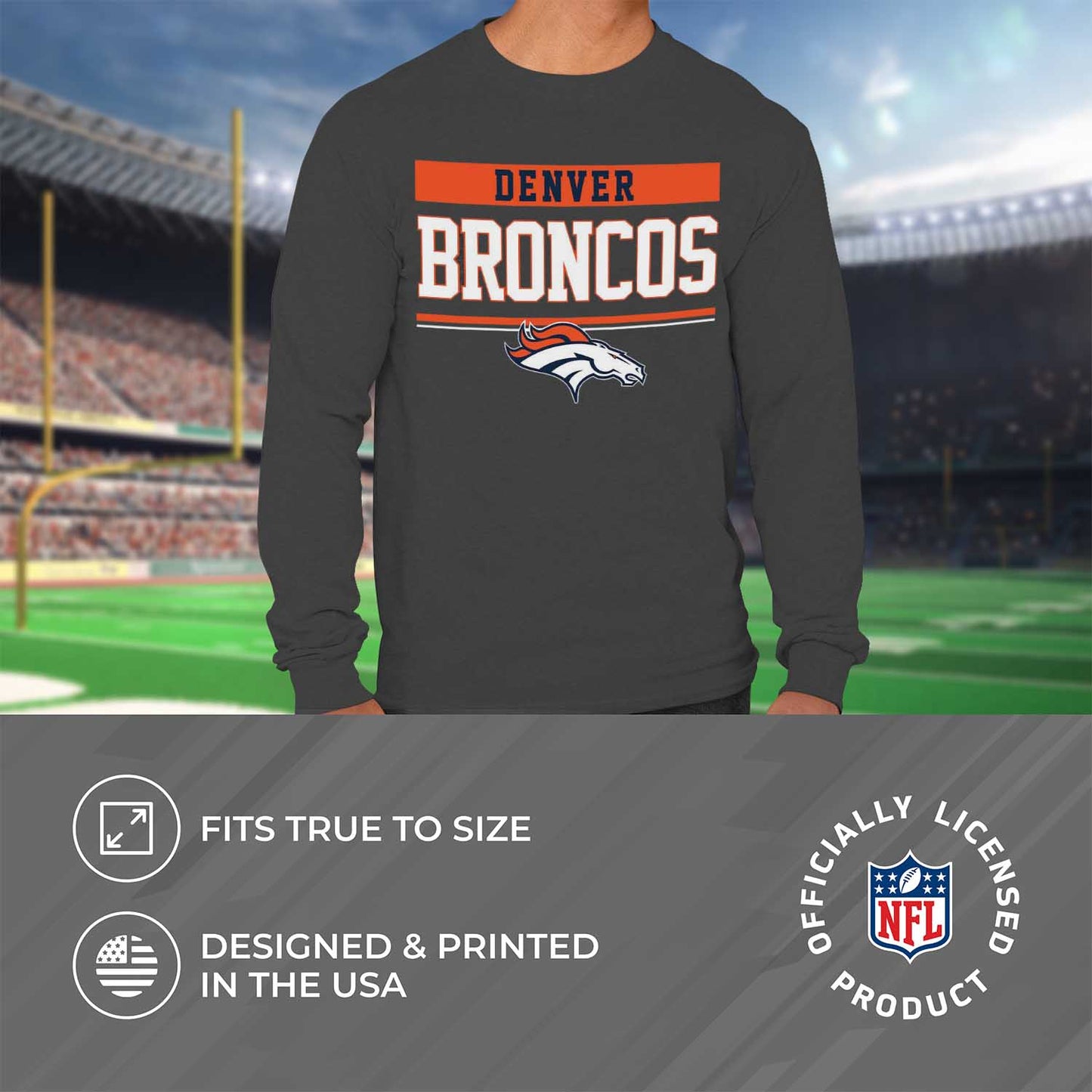 Denver Broncos NFL Adult Charcoal Long Sleeve T Shirt - Charcoal