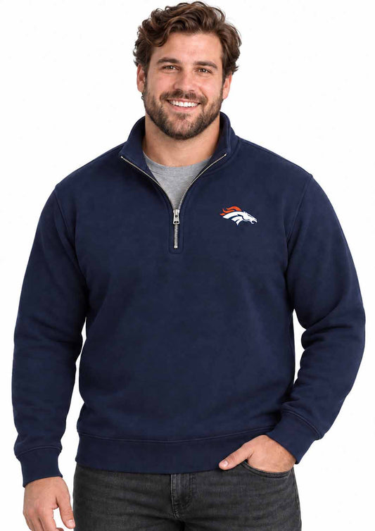 Denver Broncos  NFL Men's Quarter Zip Fleece Pullover Unisex Sweatshirt - Navy