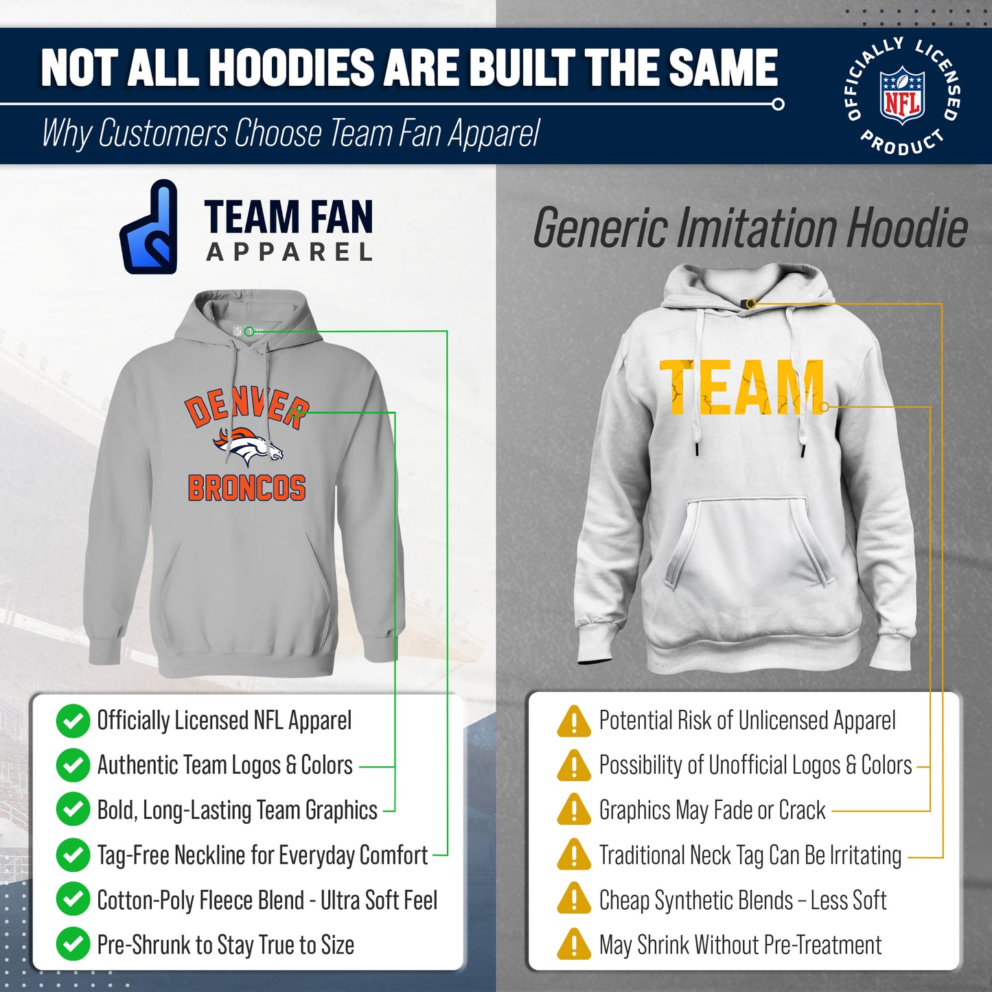 Denver Broncos Team Fan Apparel NFL  Gameday Hoodie - Sport Gray