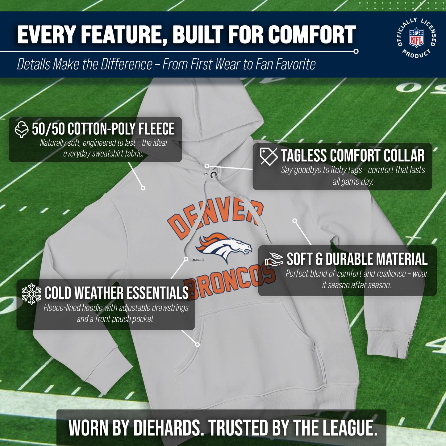 Denver Broncos Team Fan Apparel NFL  Gameday Hoodie - Sport Gray