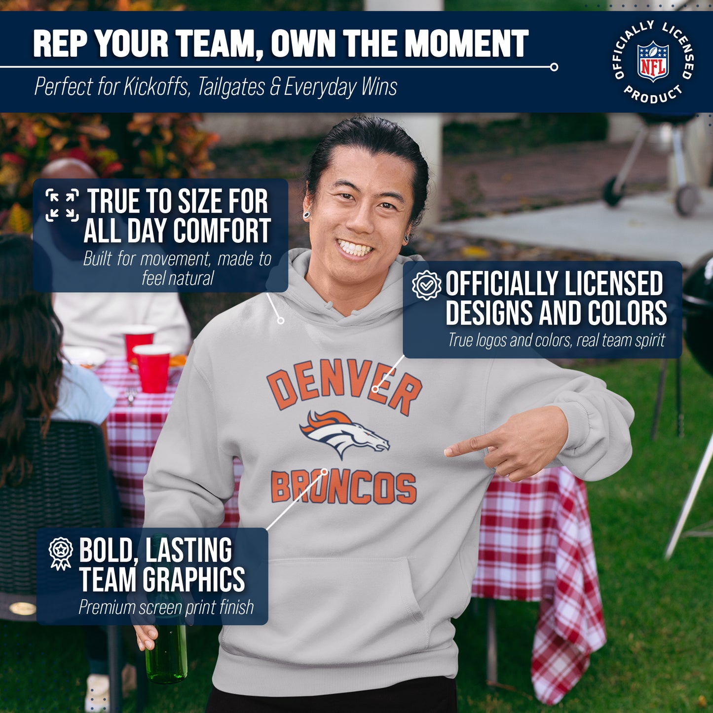 Denver Broncos Team Fan Apparel NFL  Gameday Hoodie - Sport Gray
