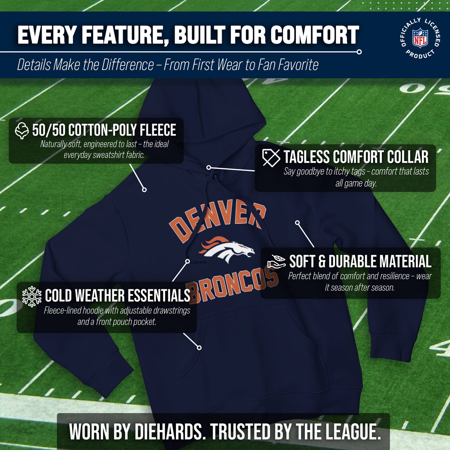 Denver Broncos Team Fan Apparel NFL  Gameday Hoodie - Navy