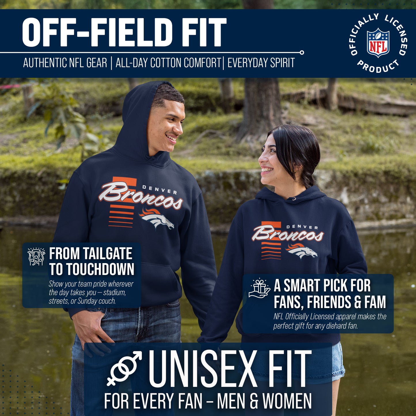 Denver Broncos NFL Adult Unisex Retro Script Ultra Soft Fleece Hooded Sweatshirt - Navy