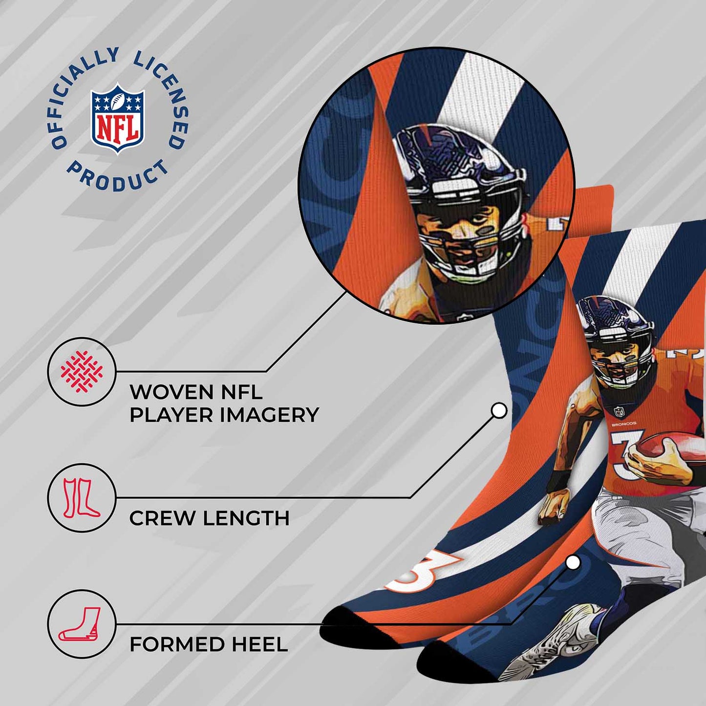 Denver Broncos NFL Adult Player Stripe Sock - Navy