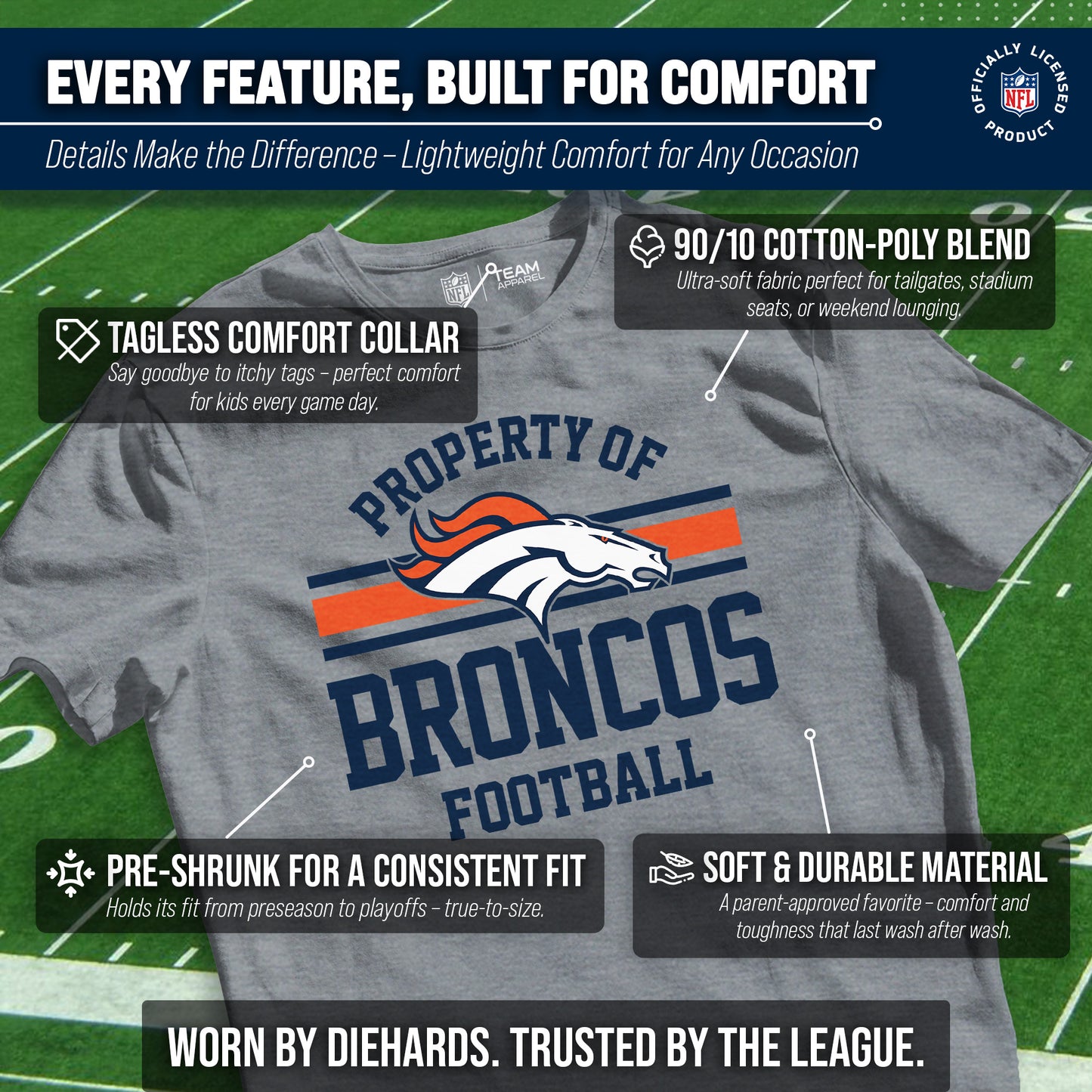 Denver Broncos NFL Youth Property Of Short Sleeve Lightweight T Shirt - Sport Gray