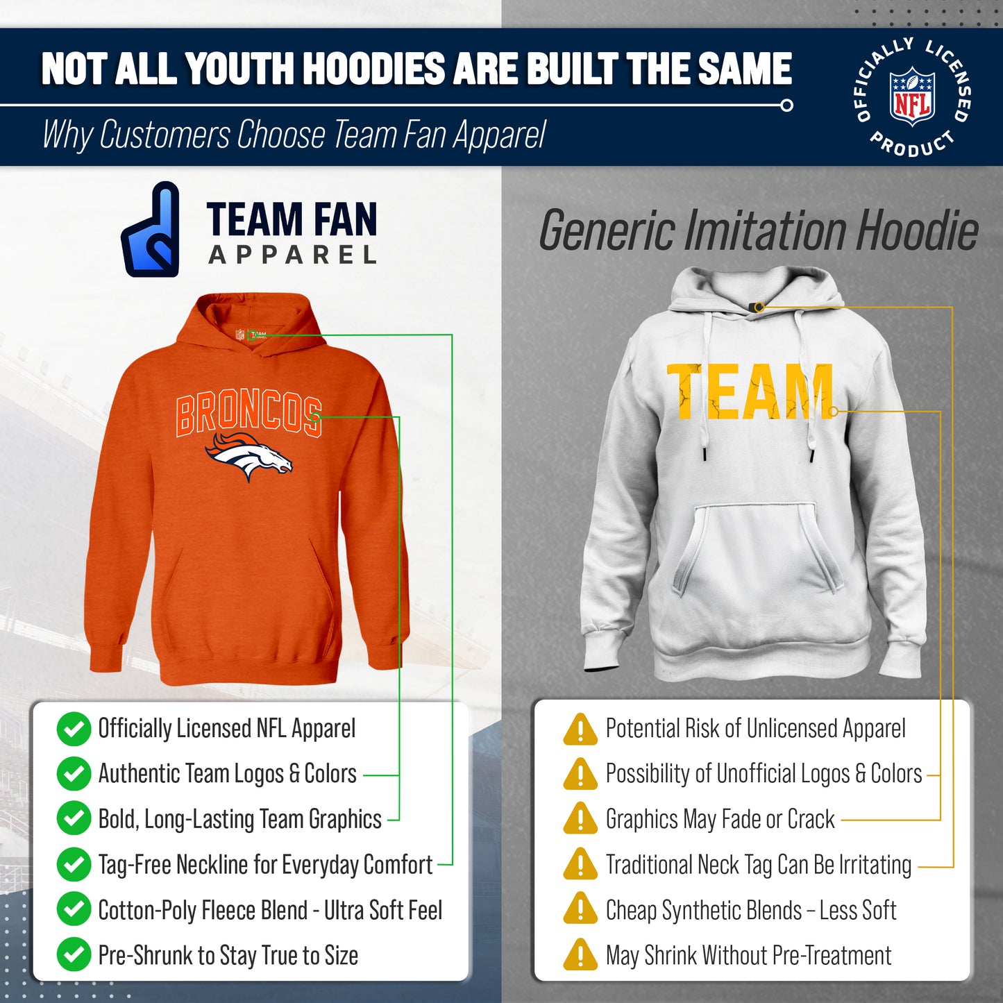 Denver Broncos NFL Youth Home Team Hoodie- Kids Hooded Sweatshirt - Orange
