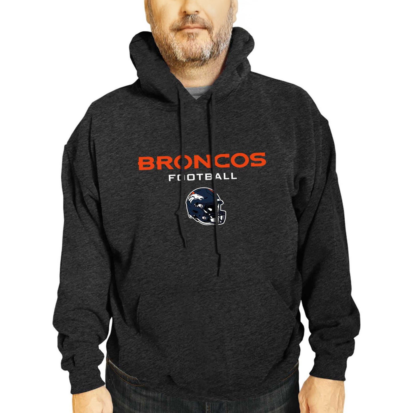 Denver Broncos Adult NFL Football Helmet Heather Hooded Sweatshirt  - Charcoal