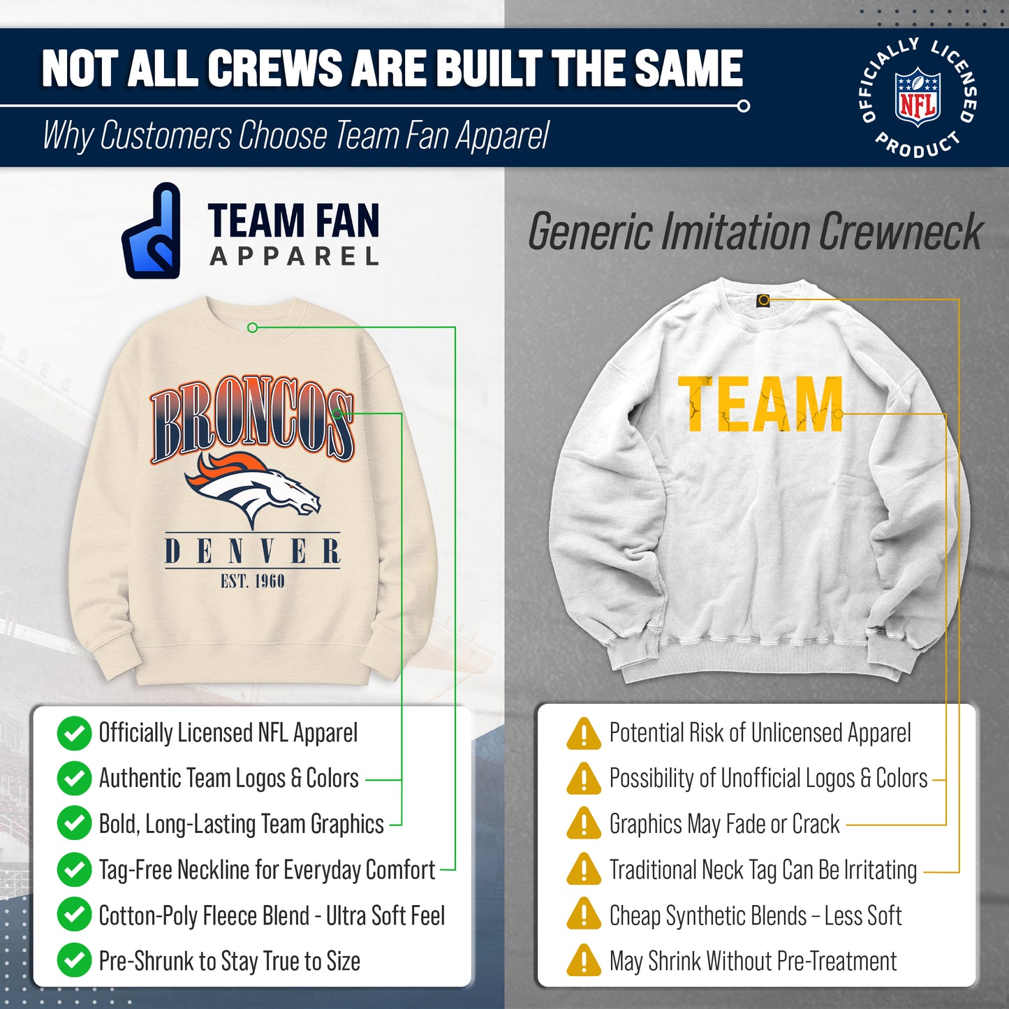 Denver Broncos Womens NFL Starstruck Crewneck Pullover - Cream