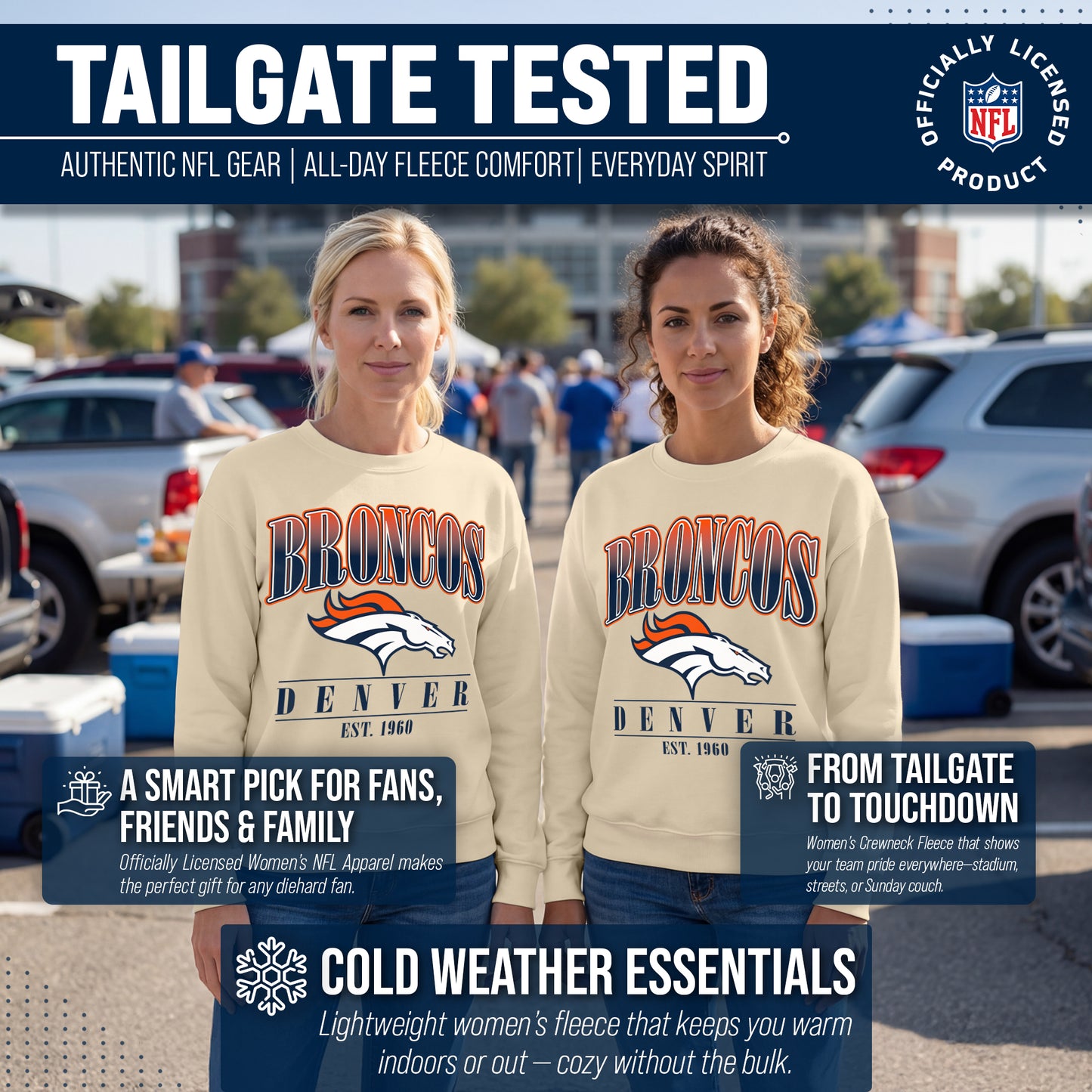 Denver Broncos Womens NFL Starstruck Crewneck Pullover - Cream