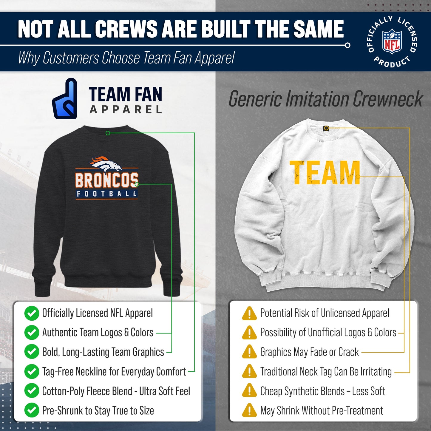 Denver Broncos NFL Adult True Fan Crewneck Sweatshirt - Charcoal