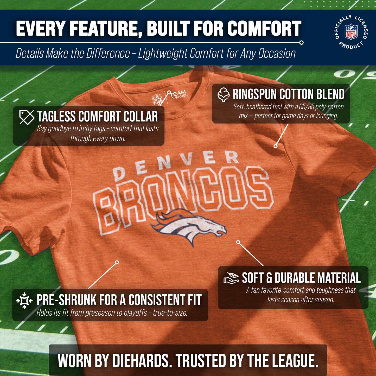 Denver Broncos NFL Starting Fresh Short Sleeve Heather T-Shirt - Orange