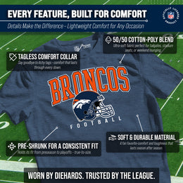 Denver Broncos NFL Adult All Star Heather Tag-Less T-Shirt - Navy Heather