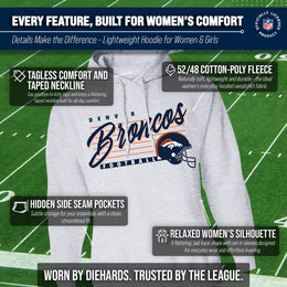 Denver Broncos Ladies NFL Scrimmage Line Fleece Pullover Hooded Sweatshirt - Gray Heather