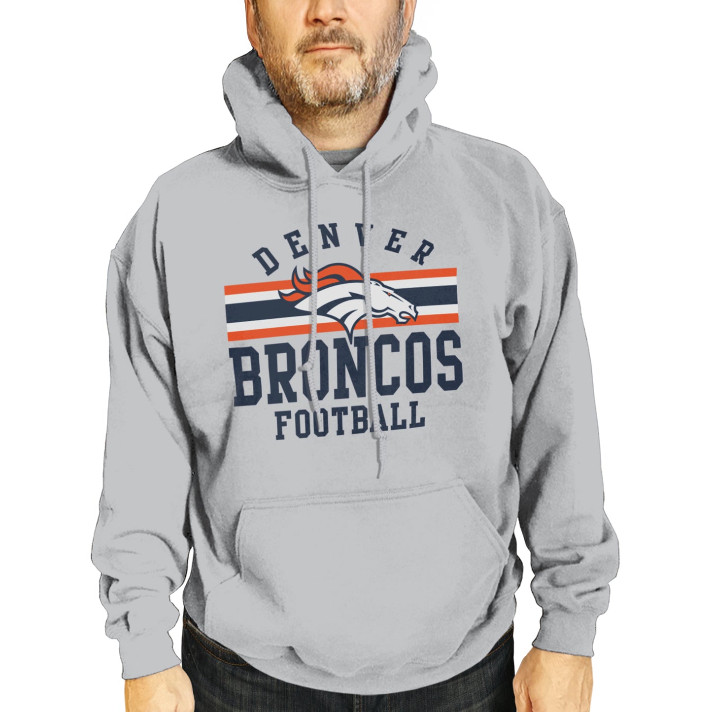 Denver Broncos NFL Team Stripe Hooded Sweatshirt- Soft Pullover Sports Hoodie For Men & Women - Sport Gray