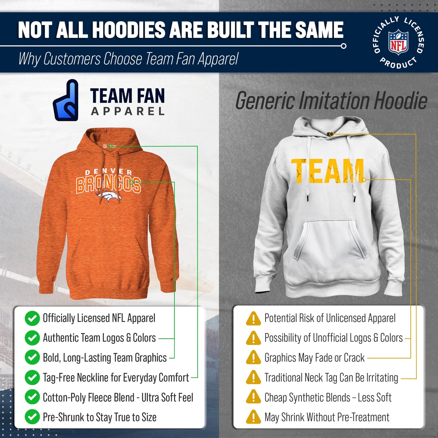 Denver Broncos NFL Adult Unisex Starting Fresh Ultra Soft Fleece Hooded Sweatshirt - Orange